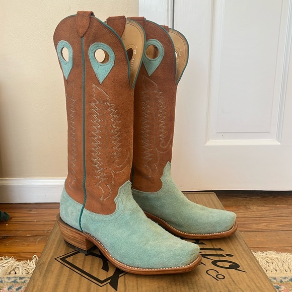 Fenoglio Shoes - Fenoglio Tiffany Blue & Cognac Full Hide Boots 8.5